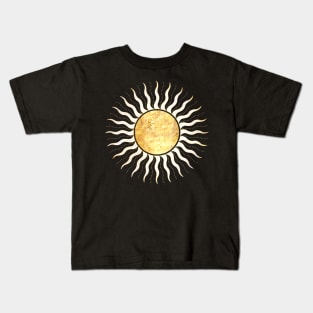 Stylized White and Gold Sun with Rays Kids T-Shirt